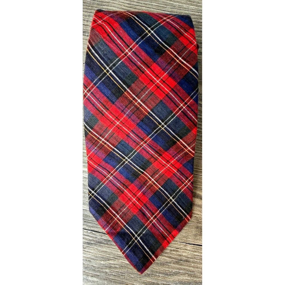Polo by Ralph Lauren Men's Woven Wool Plaid Check Tie Red Blue Black White